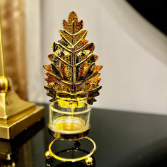 METAL GOLDEN LEAF DECOR CANDLE HOLDER with with Free LED Candle