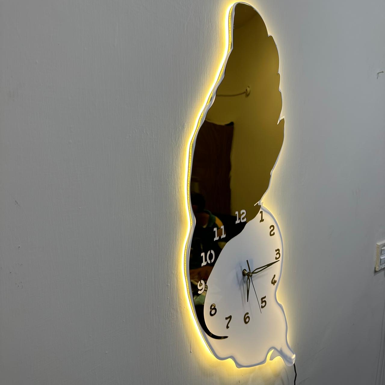 Feather Style Premium Acrylic Wall Clock with Ambient Neon Lighting